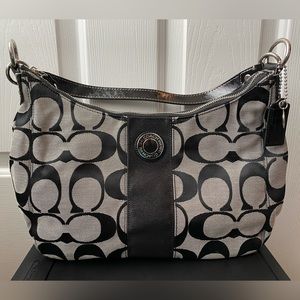 NWT - Coach Signature Stripe Hobo Shoulder Bag F19281 Black & Grey.